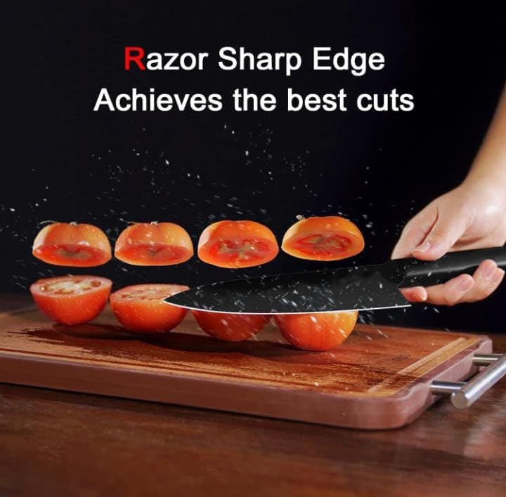 UCRAVO 3 Pcs Green Professional Kitchen Knife Set, Colorful Stainless Steel Chef Utility, Paring Knife, Razor Sharp Multipurpose Knives for Cutting Vegetables, Fruits, Bread with Non Slip Handle