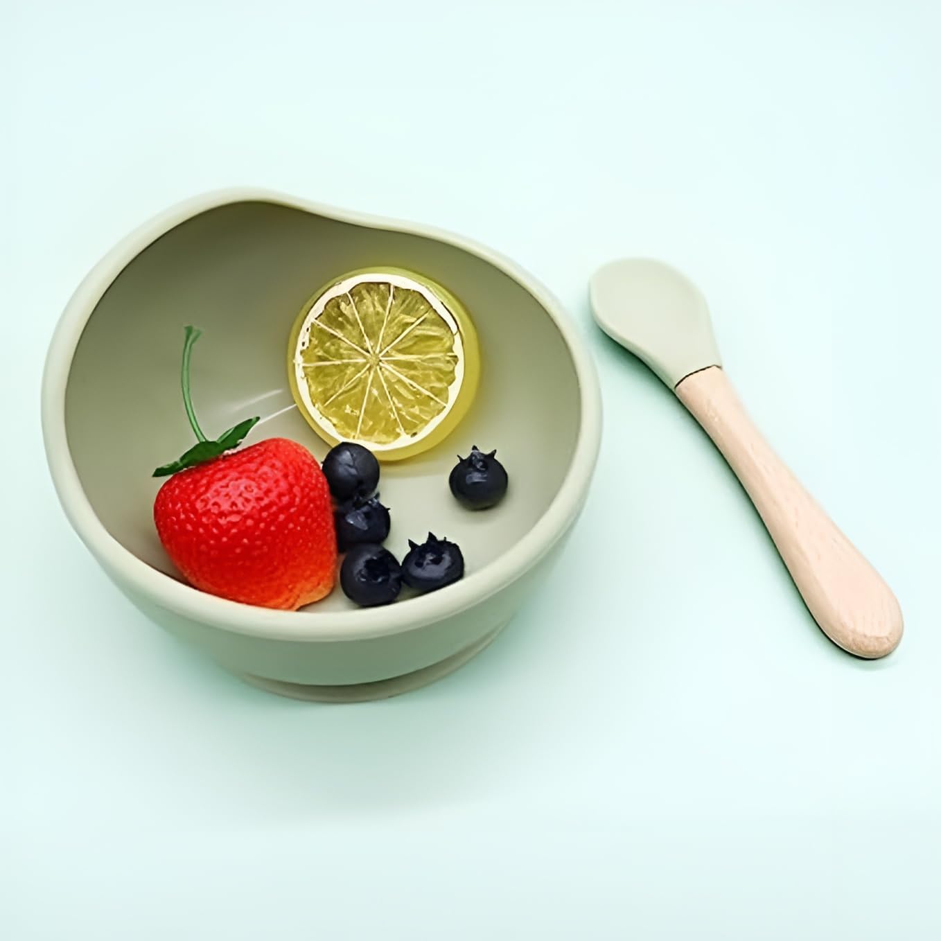 UCRAVO Baby Feeding Bowl & Spoon Set Green Silicone Suction Bowl for Baby Food Baby Bowl with Strong Suction Base | Self Feeding Toddler Bowl with Soft Silicone Spoon | Baby Led Weaning Essentials