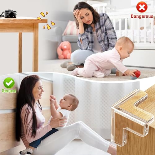 UCRAVO 8 pcs Brown Baby Safety Table Corner Protectors, Furniture Corner and Edge Safety Bumpers, Soft Rubber Foam Cushion Covers, 3M Taped Corner Guards, Baby Child Proofing Pads Rubber Corners