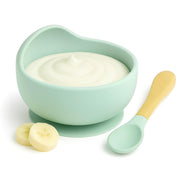 UCRAVO Baby Feeding Bowl & Spoon Set Green Silicone Suction Bowl for Baby Food Baby Bowl with Strong Suction Base | Self Feeding Toddler Bowl with Soft Silicone Spoon | Baby Led Weaning Essentials