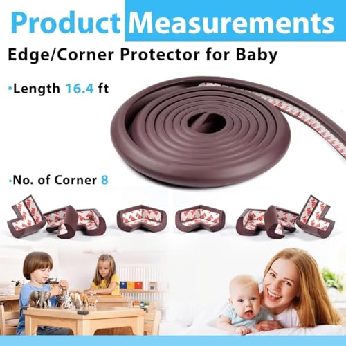 UCRAVO 8 pcs Brown Baby Safety Table Corner Protectors, Furniture Corner and Edge Safety Bumpers, Soft Rubber Foam Cushion Covers, 3M Taped Corner Guards, Baby Child Proofing Pads Rubber Corners