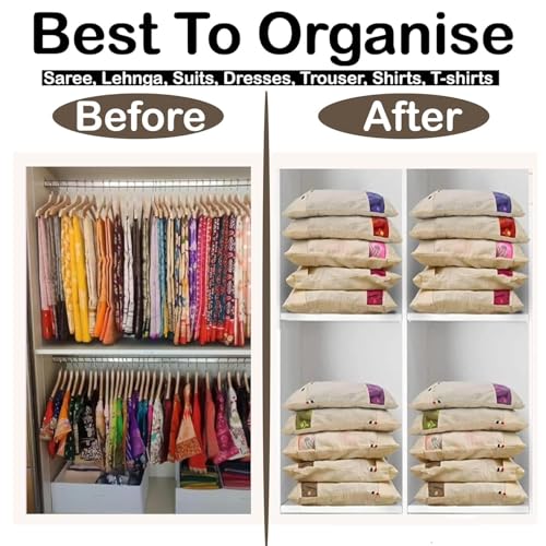 UCRAVO Pack of 6 Saree Bags Single Packing Saree Cover with Zipper Clothes Bags for Storage Mesh Window Cloth Storage Bags Set | Clothes Bags and Wardrobe Organizer with Transparent mesh window Set