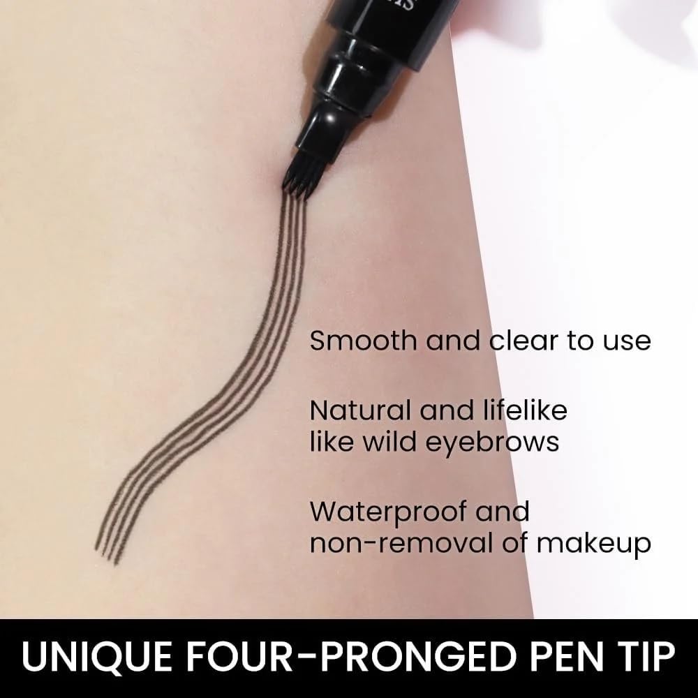 UCRAVO Black Eyebrow Pen 4 Tip Microblading Brow Pencil for Women & Men Waterproof Smudge Proof Long Lasting Eyebrow Marker Sweat Resistant Brow Tint Pen Natural Hair Like Brows,Thin Sparse Eyebrows