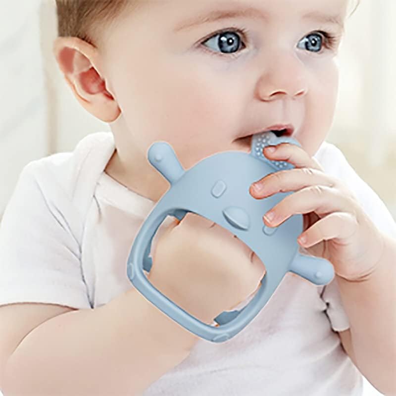 UCRAVO 1 Pack Baby Teething Toys, Teething Mitten for Babies, Silicone Teether for Toddler Infant Baby, Chew Toys for Sucking Needs, Easy to Grip, Never Drop Hand Wrist Teether(Sky Blue)