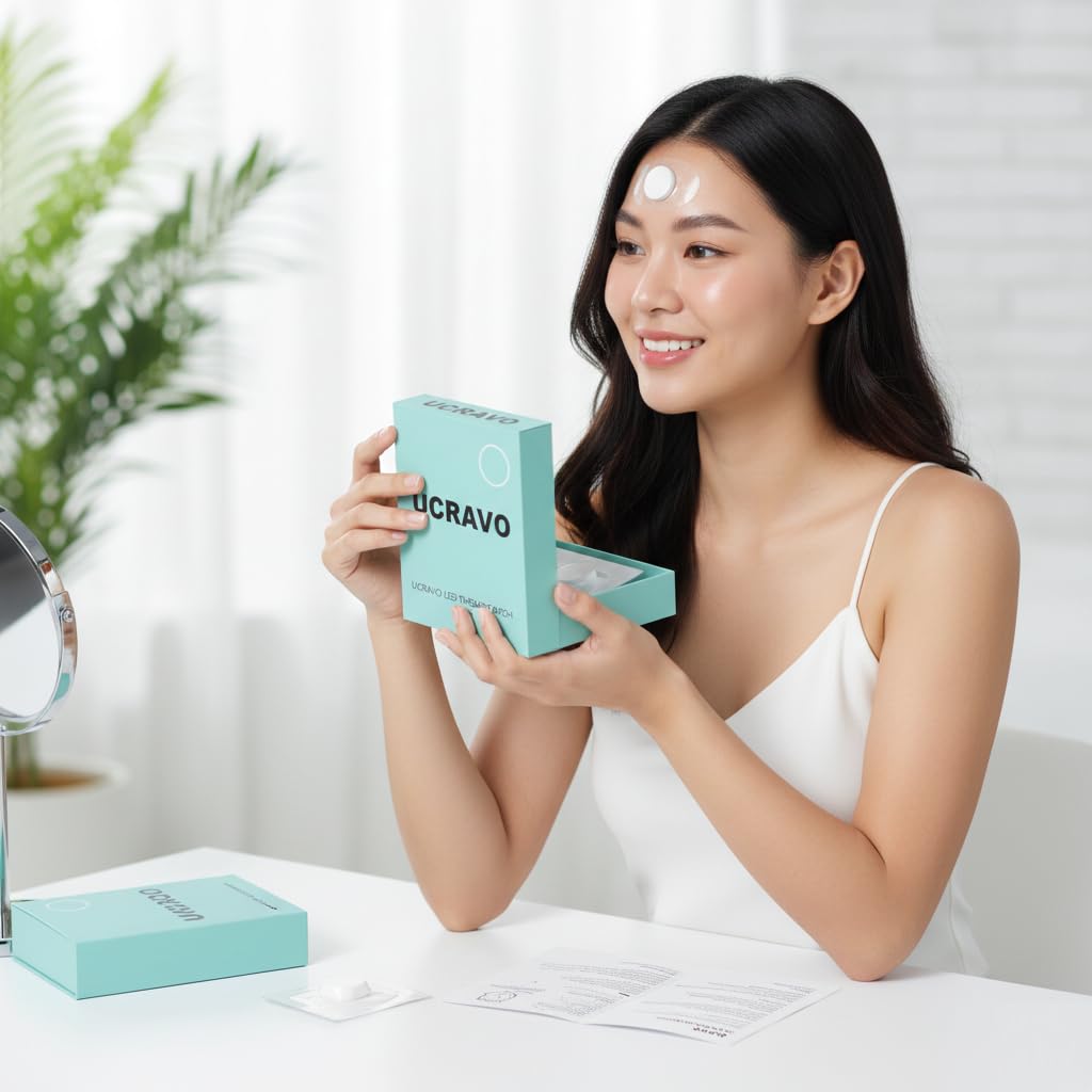 UCRAVO LED Acne Treatment Patch for Pimples & Breakouts | Acne Bye LED Therapy Patch with Blue Light Technology | Reusable Acne Spot Corrector for Face | Fast Pimple Reduction Device | 6 Pcs Pack