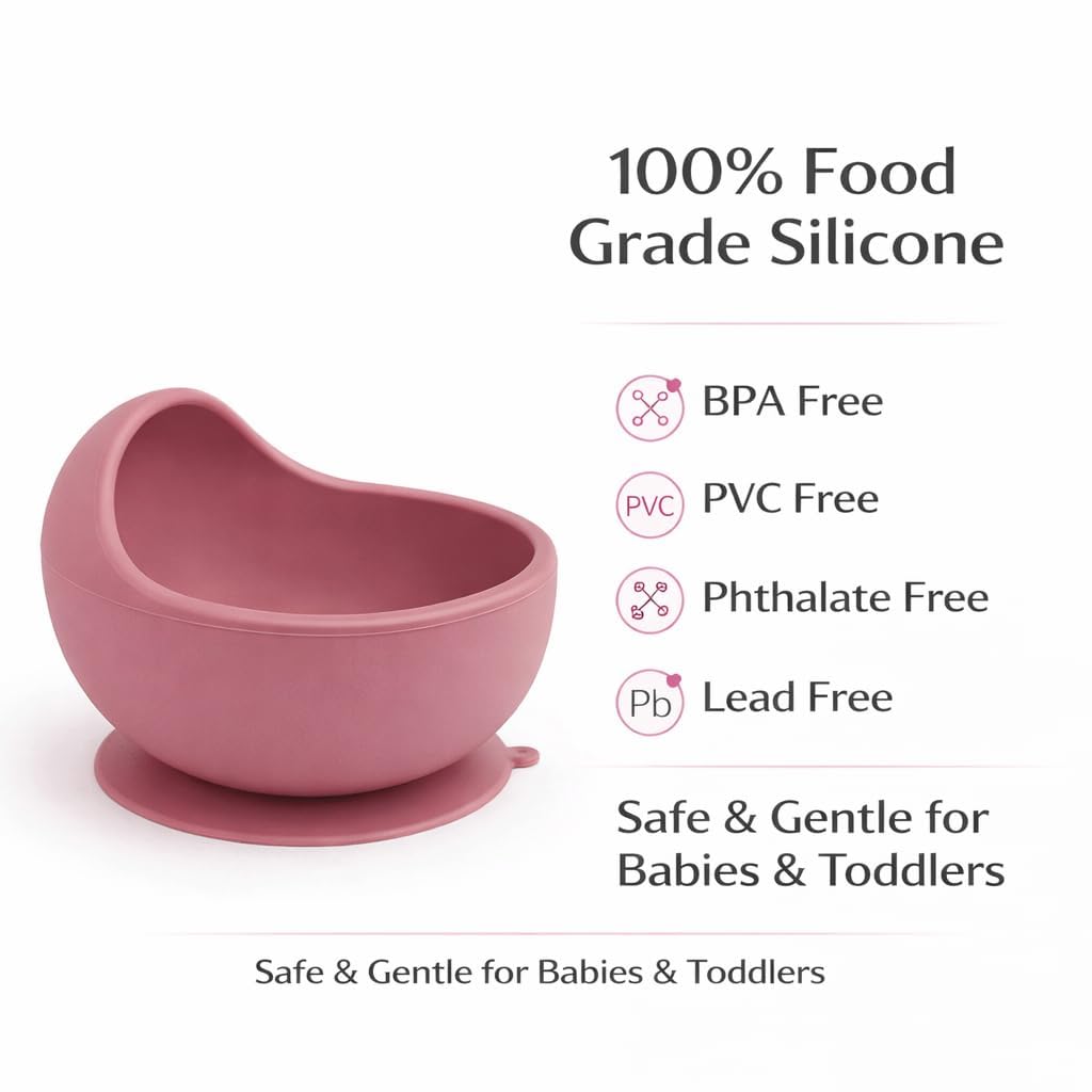UCRAVO Pink Baby Feeding Bowl & Spoon Set | Silicone Suction Bowl for Baby Food | BPA Free Toddler Bowl | Anti-Spill Design Baby Led Weaning Self Feeding Set | Infant Silicone Bowl with Spoon