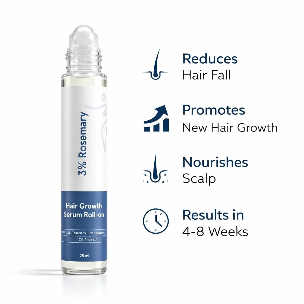 UCRAVO Rosemary Hair Growth Serum Roll On 25ml – 3% Redensyl & 2% Anagain Hair Fall Control Serum for Men & Women | Scalp Treatment for Hair Regrowth, Thicker & Stronger Hair | All Hair Types