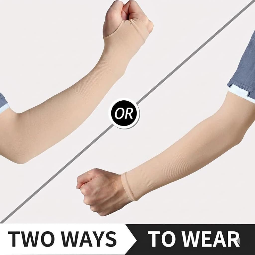 UCRAVO UV Protection Arm Sleeves for Men & Women, Invisible Sun Protection Hand Cover with Thumb Hole for Driving, Gardening, Office Commute & Daily Outdoor Use,Soft Lightweight Stretch(Skin, 1 Pair)
