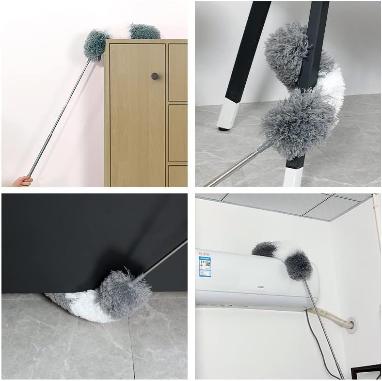 UCRAVO 3 in 1 Microfiber Feather Duster Set with 100 Inch Extendable Pole | 4 PCS Bendable Washable Fan Cleaning Brush for Ceiling Fans, High Ceilings, Cobwebs, Furniture, Walls & Home Dusting