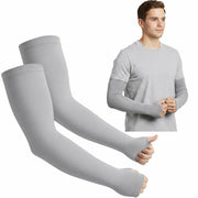 UCRAVO UV Protection Arm Sleeves with Thumb Holes for Men & Women, Cooling Nylon Sun Protection for Running, Cycling, Driving, Cricket & Outdoor Sports, Sweat-Wicking Breathable Guards (Grey, 1 Pair)