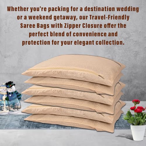 UCRAVO Pack of 6 Saree Bags Single Packing Saree Cover with Zipper Clothes Bags for Storage Mesh Window Cloth Storage Bags Set | Clothes Bags and Wardrobe Organizer with Transparent mesh window Set