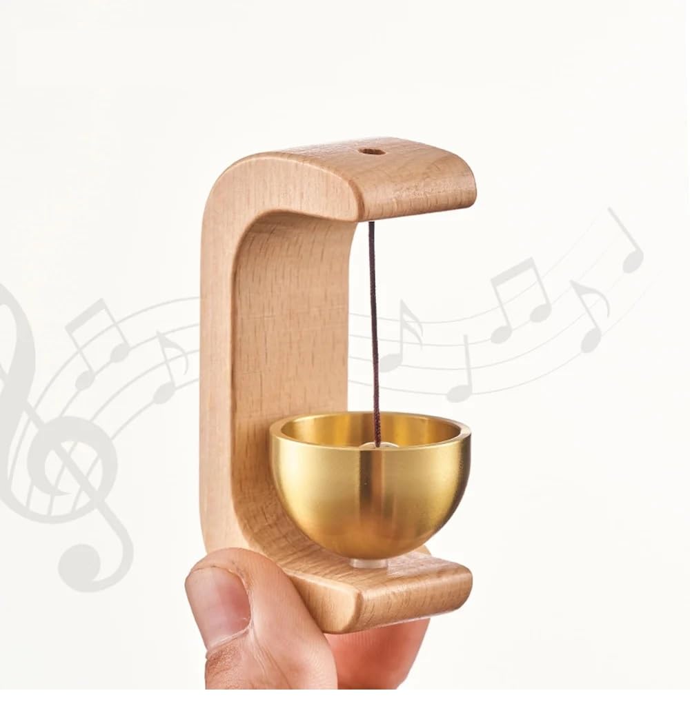 UCRAVO Beech Wooden Door Chime with Brass Bell Magnetic Bell for Home, Shop/Office Loud Clear Sound Shopkeeper Bell,Entry Alert Bell,Wooden Hanging Chime for Main Door,Housewarming Gift-Light Brown