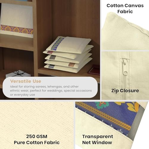 UCRAVO Pack of 6 Saree Bags Single Packing Saree Cover with Zipper Clothes Bags for Storage Mesh Window Cloth Storage Bags Set | Clothes Bags and Wardrobe Organizer with Transparent mesh window Set