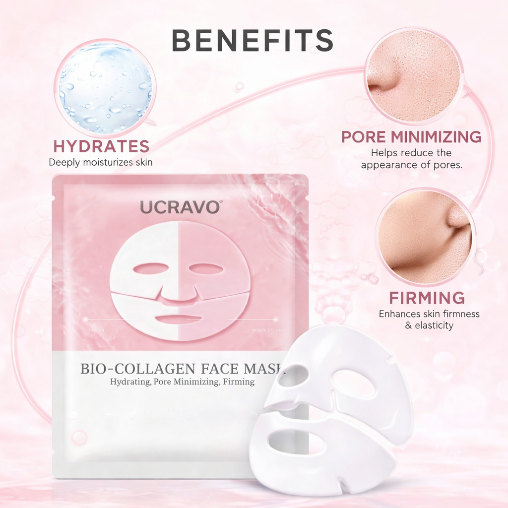 UCRAVO Bio-Collagen Real Deep Mask,Collagen low Up Mask,Collagen Face Mask Overnight,Korean Anti Wrinkle Lifting Face Mask, Elasticity Improvement, Creating Glass Skin