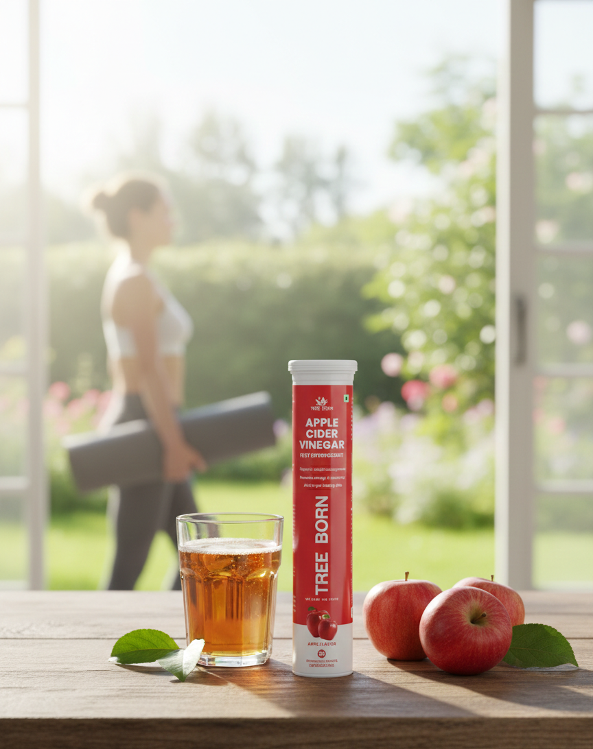 TREE BORN Apple Cider Vinegar Effervescent Tablet with mother | Supports Metabolism &amp; Appetite Control I With 500mg ACV, Vit B6 &amp; B12 I No Maltodextrin, No Added Sugar I Pack of 1 (20 tablets)