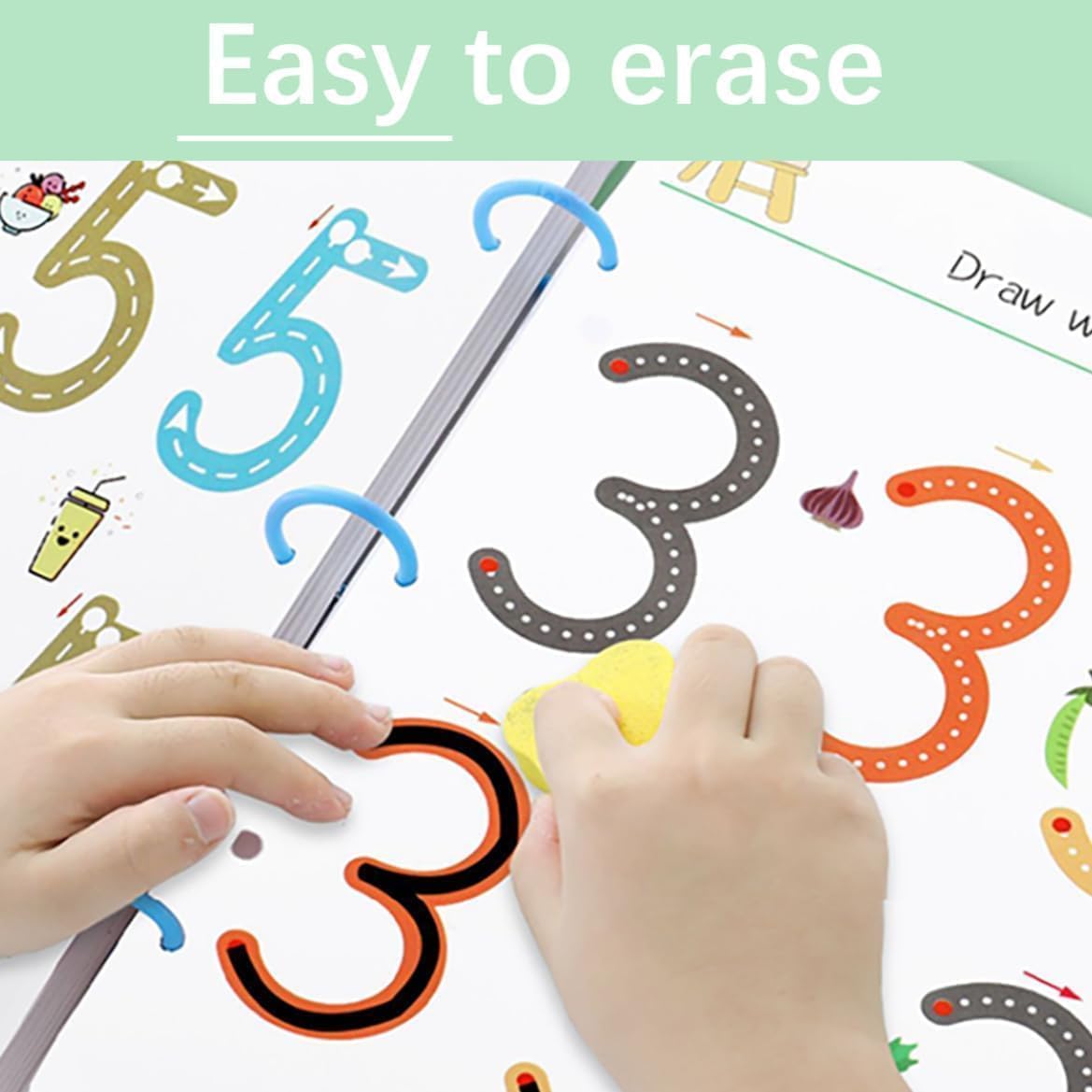 UCRAVO 64 Pcs Reusable Preschool Writing Practice Kit for Kids Montessori Learning Flash Cards,Alphabet Number Tracing,Wipe Clean Educational Toy,Early Math,Drawing Activity for Toddler,Homeschooling