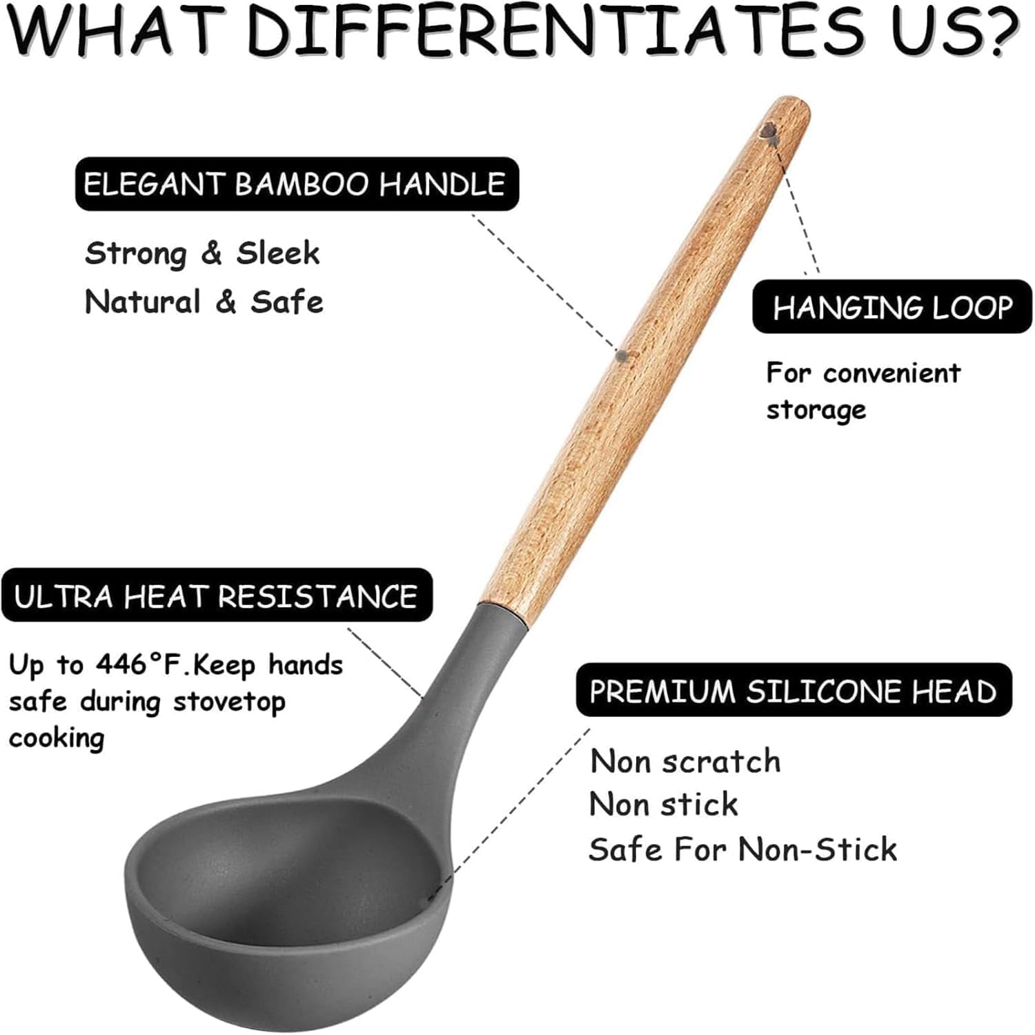 UCRAVO 12 Pcs Silicone Kitchen Utensil Set with Wooden Handle, Non-Stick Cooking + Baking Spoon & Spatula Set, BPA Free, Heat Resistant, Flexible Non Toxic Silicon Cookware Tools (Black)