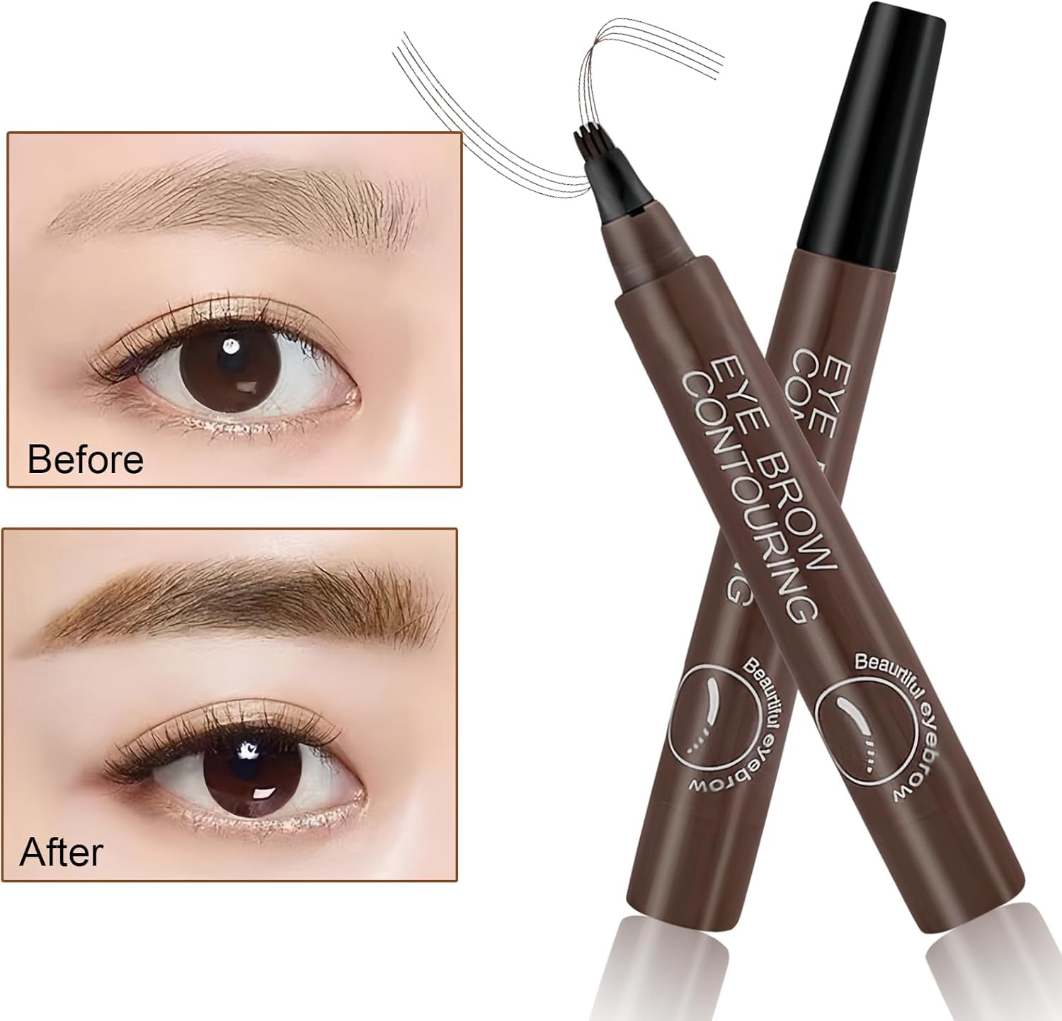 UCRAVO Brown Eyebrow Pen 4 Tip Microblading Brow Marker Waterproof Smudge Proof Long Wear Eyebrow Pencil Sweat Resistant Brow Tint Pen for Natural Soft Brows,Light to Medium Hair,Thin Sparse Eyebrows