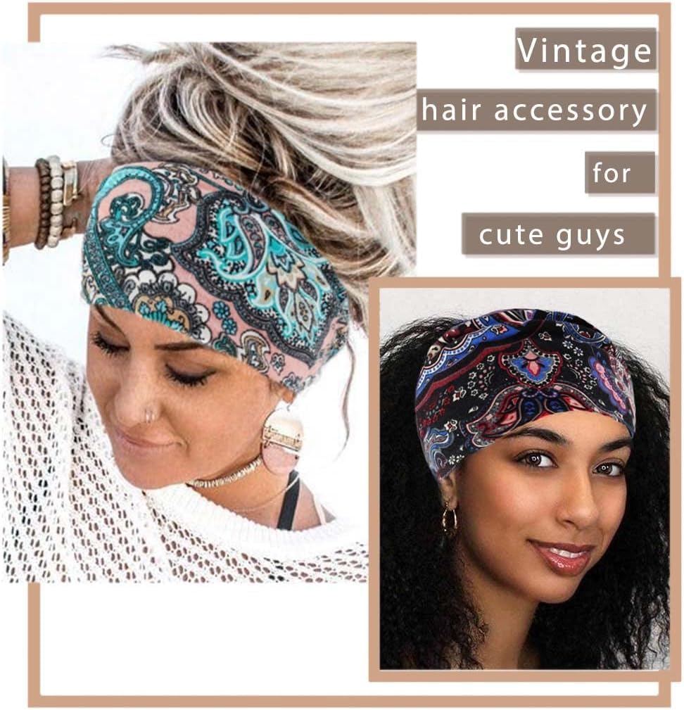 UCRAVO Boho Headbands Wide Knot Hair Band Elastic Turban Head Band Stretch Leopard Twist Head Wraps Cloth Yoga Sweartband Fashion Hair Accessories for Women Girls Wide Hair Wrap Extra Turban (2 pack)