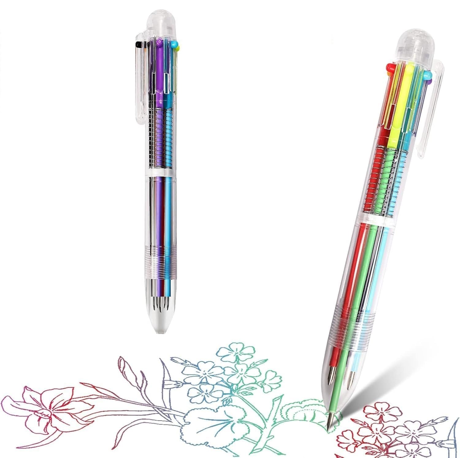 UCRAVO 1 pc 0.5mm Multicolor Ballpoint Pen Set for Students,Office & School Use Smooth Writing Pens with Blue, Black, Red, Green, Orange & Purple Colorful Pens 6-in-1 for Journaling, Drawing & Notes