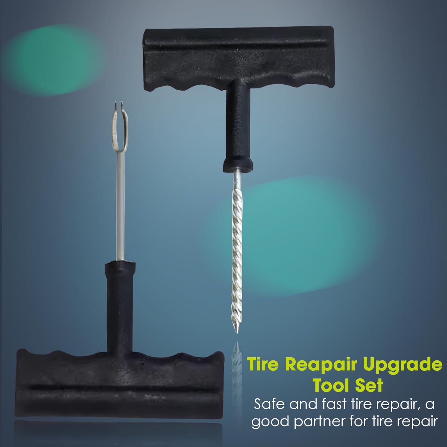 UCRAVO Tubeless Tyre Puncture Repair Kit Pack of 2 Car Bike Scooter Emergency Tire Repair Tool Set Heavy Duty T-Handle Reamer & Insertion Tool Rubber Repair Strips & Solution for Instant Air Leak Fix