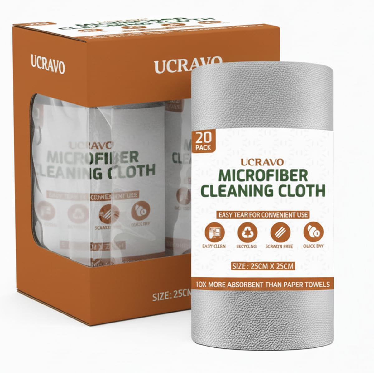 UCRAVO 20pcs Tearable Microfiber Roll Cleaning Cloth, Reusable Washable Sheets, Highly Absorbent Lint Free Car Cleaning Cloth, Multi-Purpose for Bike, Auto, Interior & Exterior Towels for All Vehicles