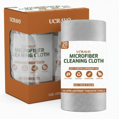 UCRAVO 20pcs Tearable Microfiber Roll Cleaning Cloth, Reusable Washable Sheets, Highly Absorbent Lint Free Car Cleaning Cloth, Multi-Purpose for Bike, Auto, Interior & Exterior Towels for All Vehicles