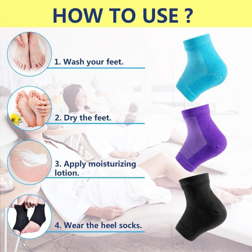 UCRAVO Silicone Gel Heel Socks for Cracked Heel Repair, Moisturizing Heel Sleeves for Dry Hard Heels,Pain Relief, Plantar Fasciitis Support,Reusable Protector Pads for Men & Women Foot Care