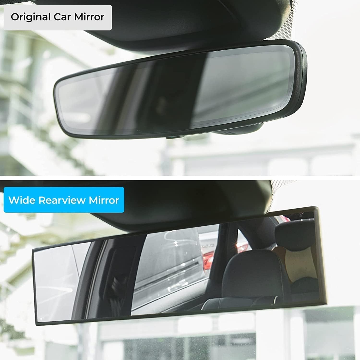UCRAVO Wide Angle Rear View Mirror for Car – Interior Clip On Rearview Mirror, Anti Glare HD Convex Mirror, Universal Fit Vehicle Back Seat Mirror, Enhanced Blind Spot View Driving Safety Accessory