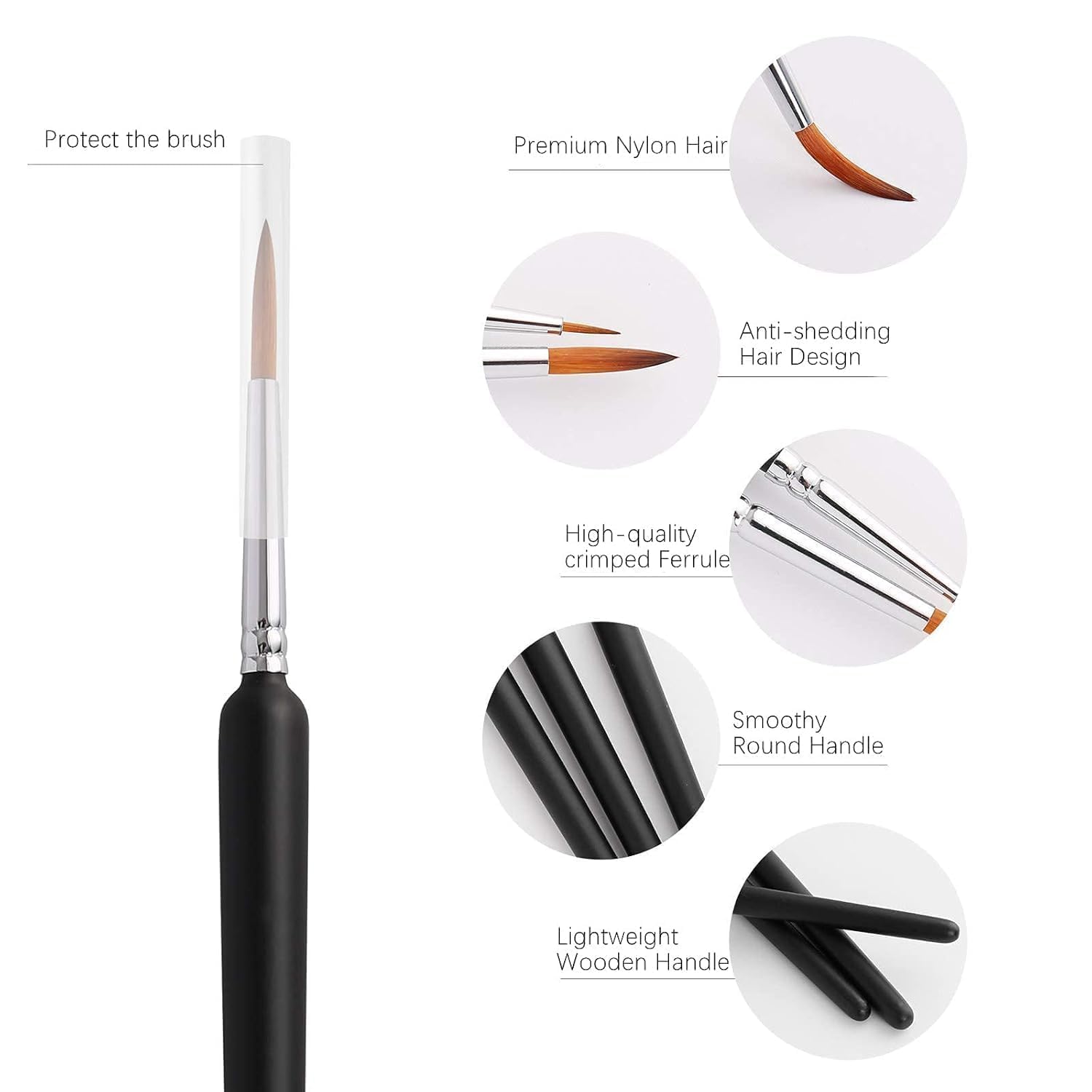 UCRAVO 11 Pcs Paint Brush Set, Professional Miniature Painting Brushes with Round Pointed Tip Nylon Hair for Acrylic, Watercolor, Oil, Model, Nail Art & Craft Painting Kit Fine Detail Brush Set