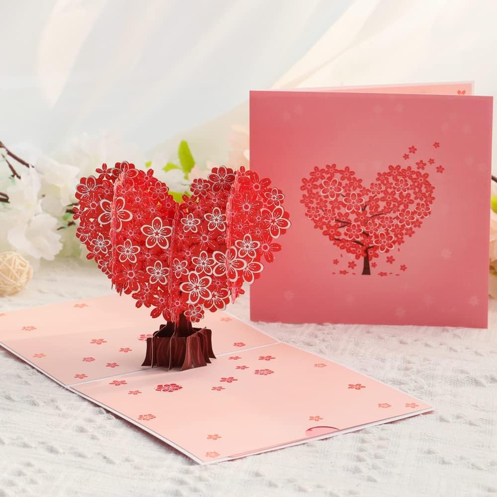 UCRAVO Valentine’s Day Pop Up Greeting Card with 3D Heart Tree Design | Romantic Love Card for Wife,Husband,Girlfriend & Boyfriend Invitation Card for Couples,Anniversary,Proposal & Special Occasions