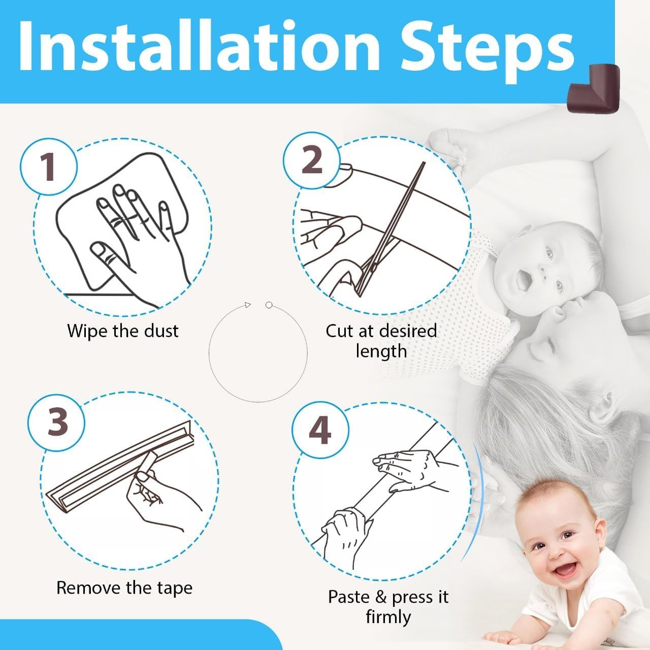 UCRAVO 8 pcs Brown Baby Safety Table Corner Protectors, Furniture Corner and Edge Safety Bumpers, Soft Rubber Foam Cushion Covers, 3M Taped Corner Guards, Baby Child Proofing Pads Rubber Corners