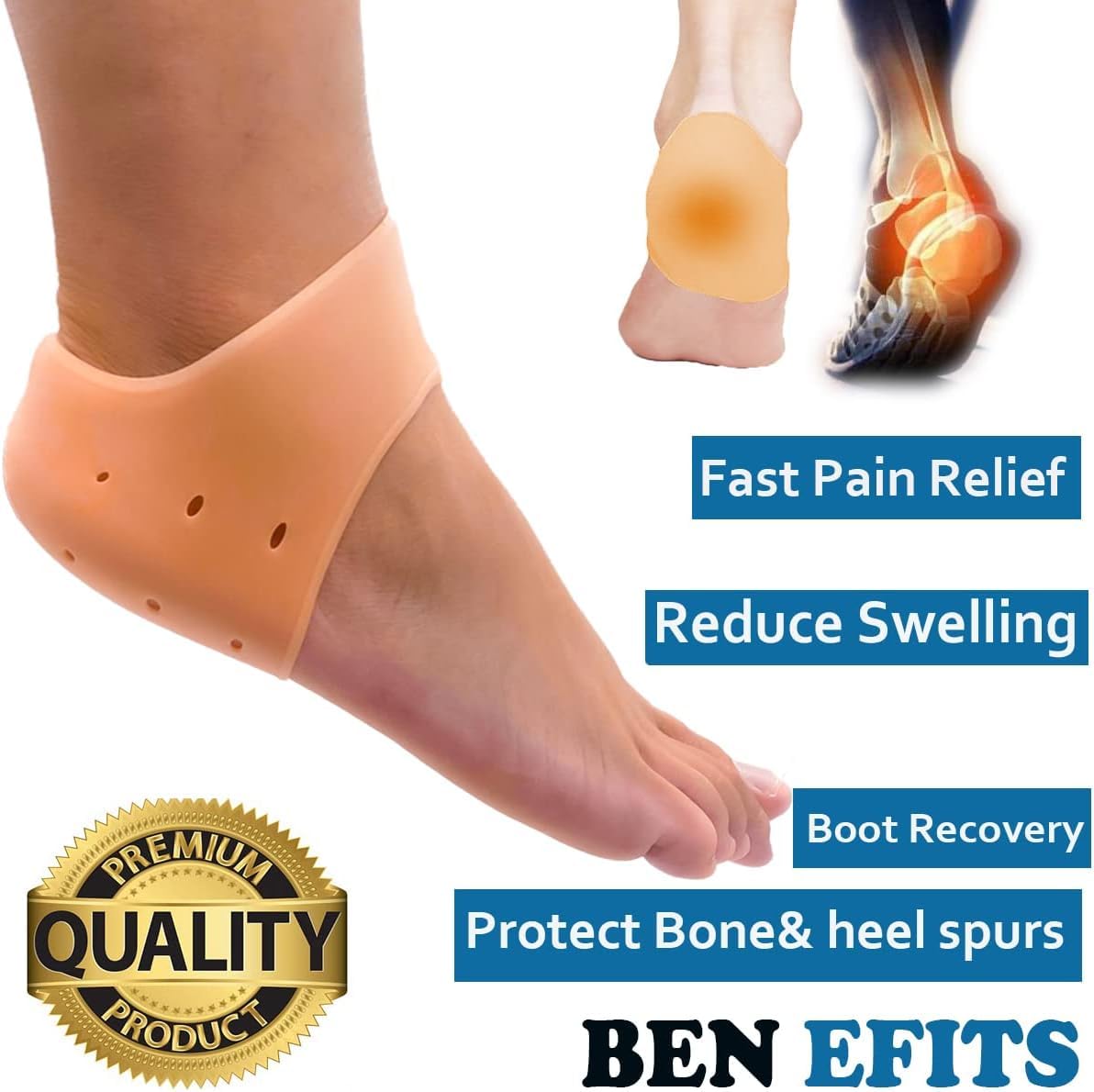 UCRAVO Silicone Heel Protectors, 1 Pair Gel Heel Cushions for Dry Cracked Heels, Plantar Fasciitis & Pain Relief, Breathable Reusable Moisturizing Heel Sleeves for Men & Women for Foot Care