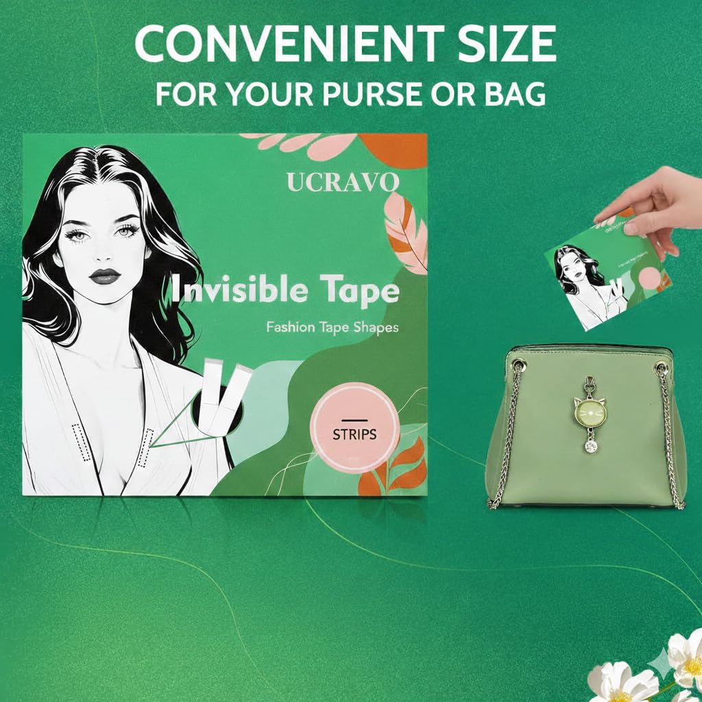 UCRAVO Double Sided Dress Tape Strips for Women 360 Pre-Cut Strips Invisible Clothing & Body Tape for Saree, Deep Neck Dresses, Tops & Gowns | Strong All Day Hold,Skin Friendly Fashion Emergency Tape