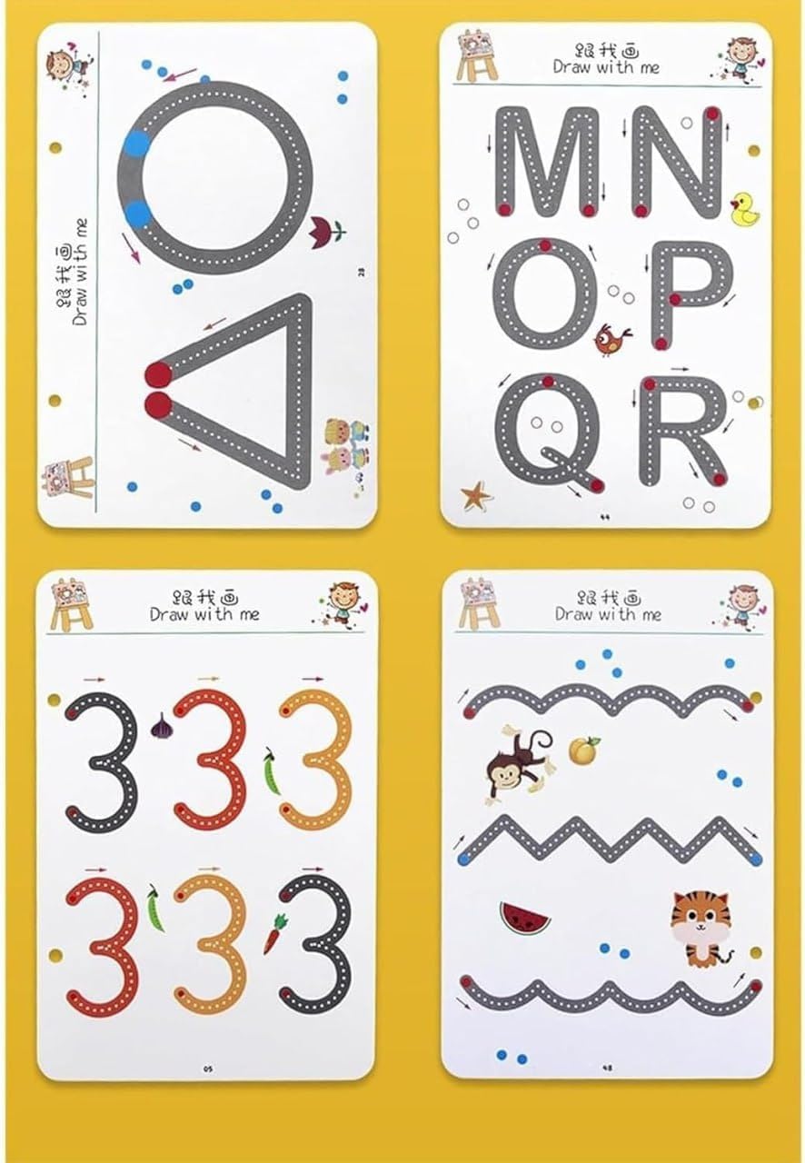 UCRAVO Kids Connecting Dots Handwriting Practice Workbook Set | Montessori Alphabet Writing Book | Number Tracing, ABC Learning, Mindfulness Activity Kit with Pens & Eraser | Reusable Practice Sheets