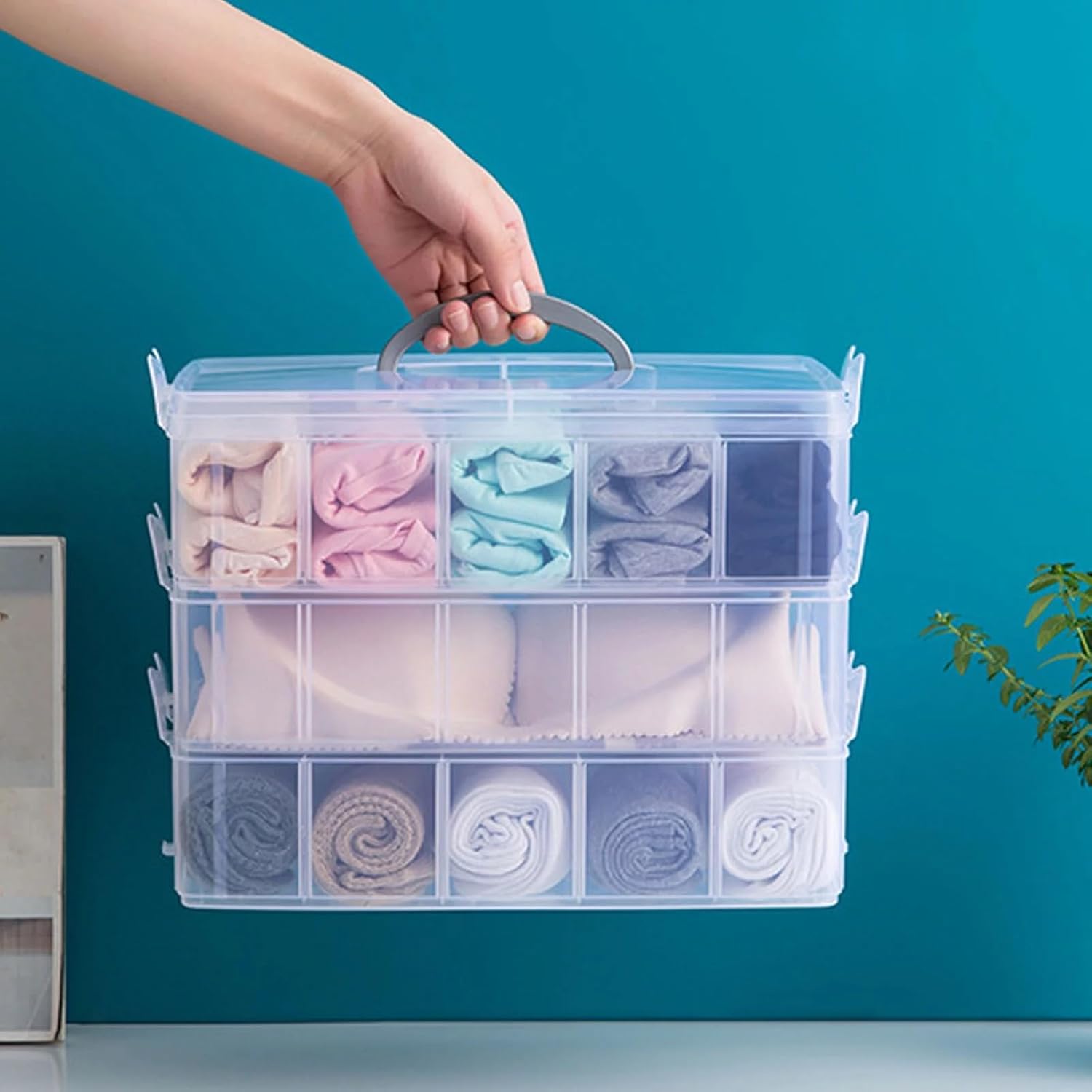 UCRAVO Plastic Clear 3-Tier Stackable Storage Containers With Lids -30 Adjustable Compartments For Craft Organizers And Storage For Jewelry, Beads, Kids Toys, Beauty, Makeup And Sewing Supplies