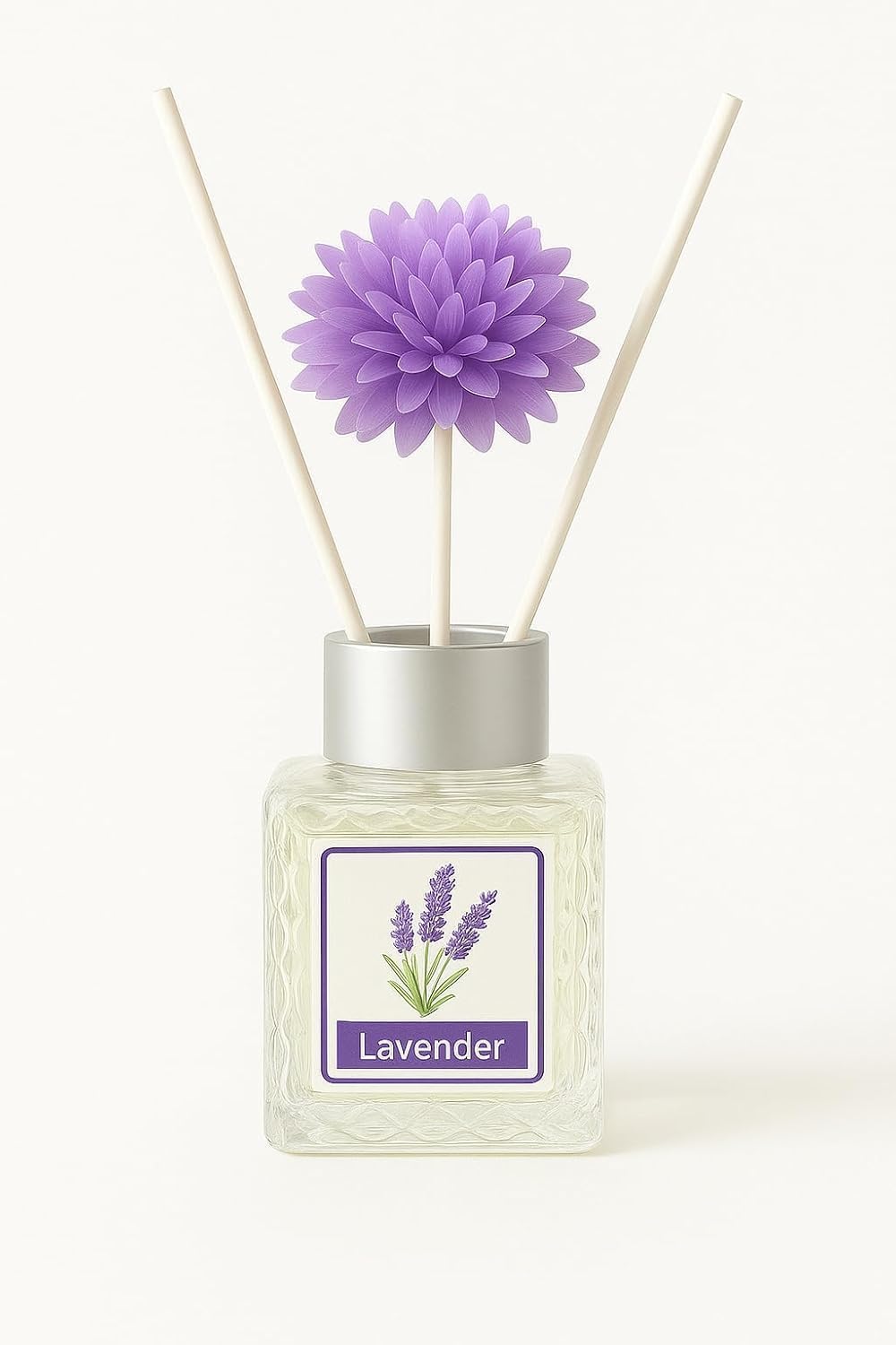 UCRAVO Lavender Reed Diffuser Set for Home & Office | Long Lasting Room Freshener with Natural Reed Sticks & Decorative Flower | Aromatherapy Fragrance Oil for Bedroom, Bathroom, Living Room (50 ml)
