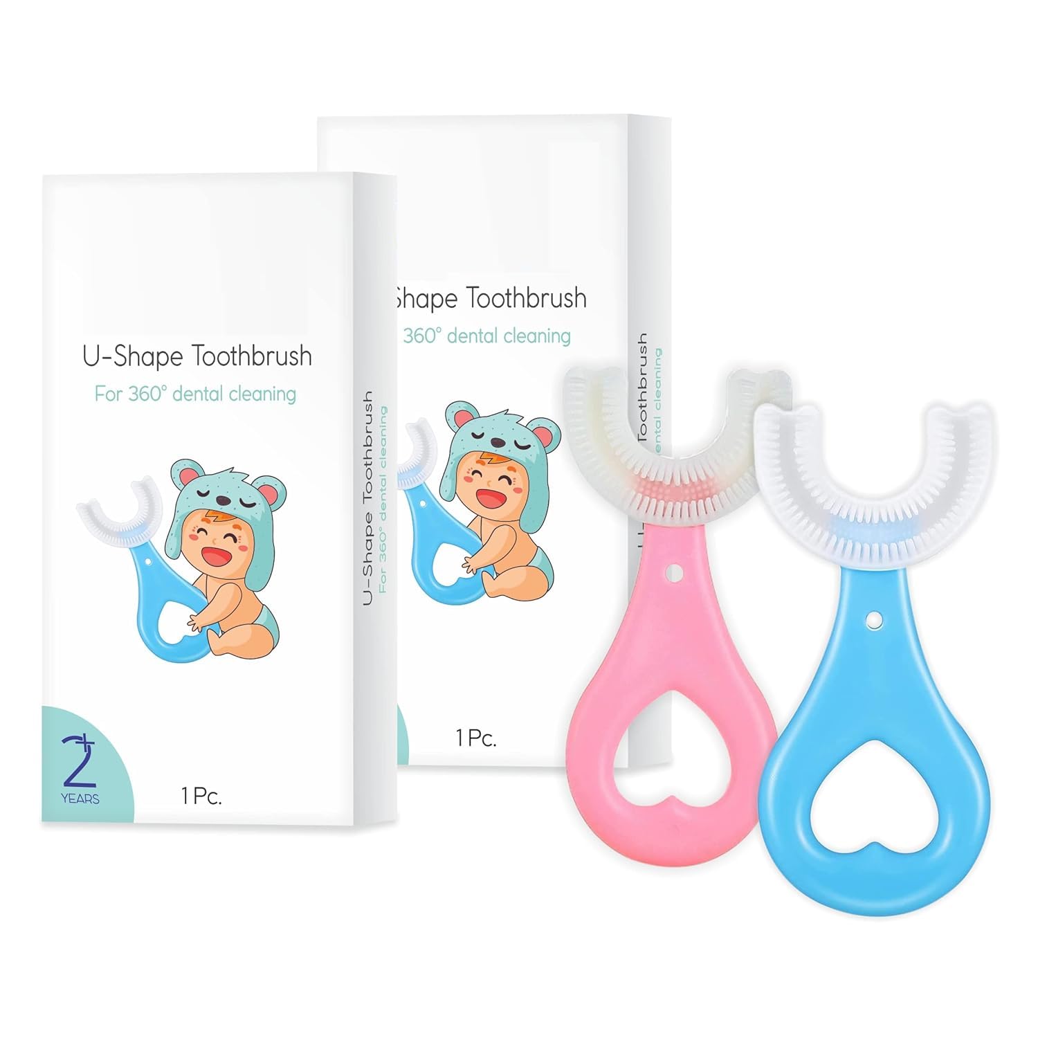 UCRAVO U Shaped Toothbrush Kids,2 Pack U Shaped Toothbrush Kids,Kids u-Shaped Toothbrush Age 2-6,Food Grade Soft Silicone Brush Head,360 Whole Mouth Toothbrush for Toddlers and Children