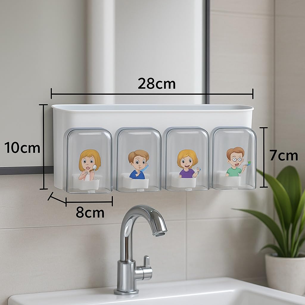 UCRAVO Toothbrush Holder | Toothpaste Bathroom Organizer Plastic Holders for Wall Mounted Toothbrushes Shelf Storage Toothpaste Colorful Cute Cartoon Stickers Self Adhesive Toothbrush Cup Brush