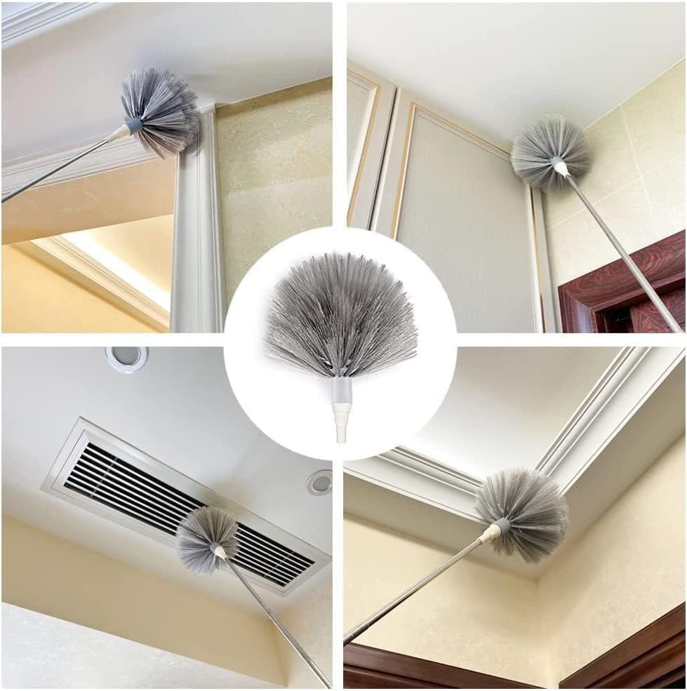 UCRAVO 3 in 1 Microfiber Feather Duster Set with 100 Inch Extendable Pole | 4 PCS Bendable Washable Fan Cleaning Brush for Ceiling Fans, High Ceilings, Cobwebs, Furniture, Walls & Home Dusting