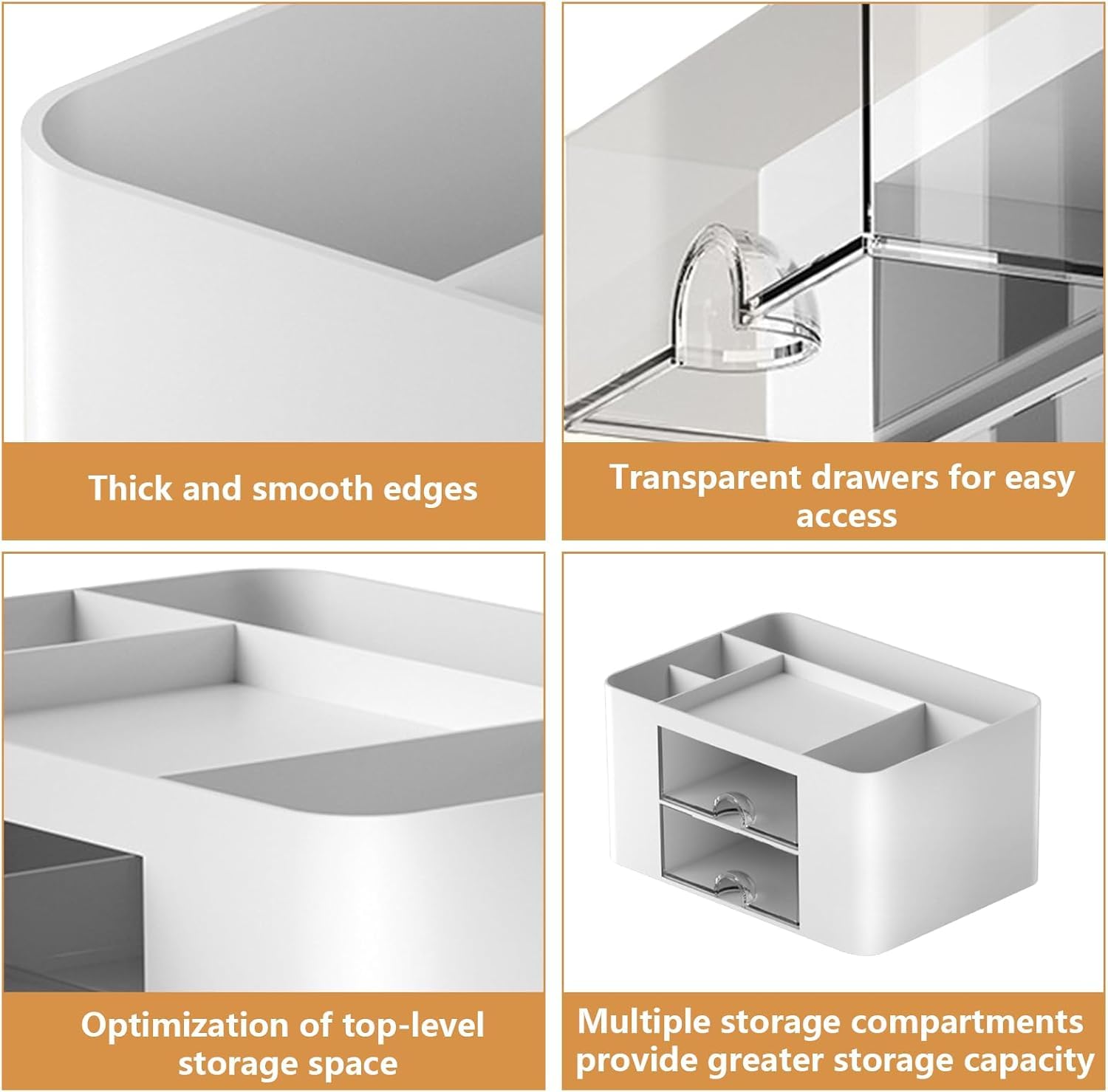 UCRAVO Multi-Functional Desk Organiser with 5 Compartments and 2 Drawer Desktop Office Supplies Stationery Storage Box Cosmetic Organizer for Ballpoint Pens Staplers Clips Sticky Notes - White