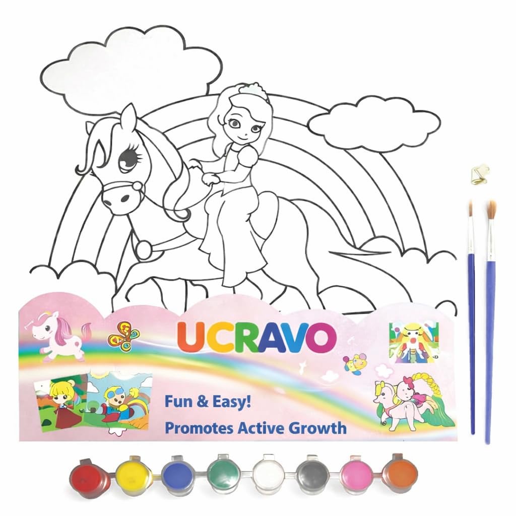 UCRAVO 2 PCS Kids Canvas Painting Craft Set with Paints & Brushes DIY Art & Coloring for Children,Creative Educational Drawing Toy for Home,School Art Projects,Birthday Gift,Fun Drawing Activity Set