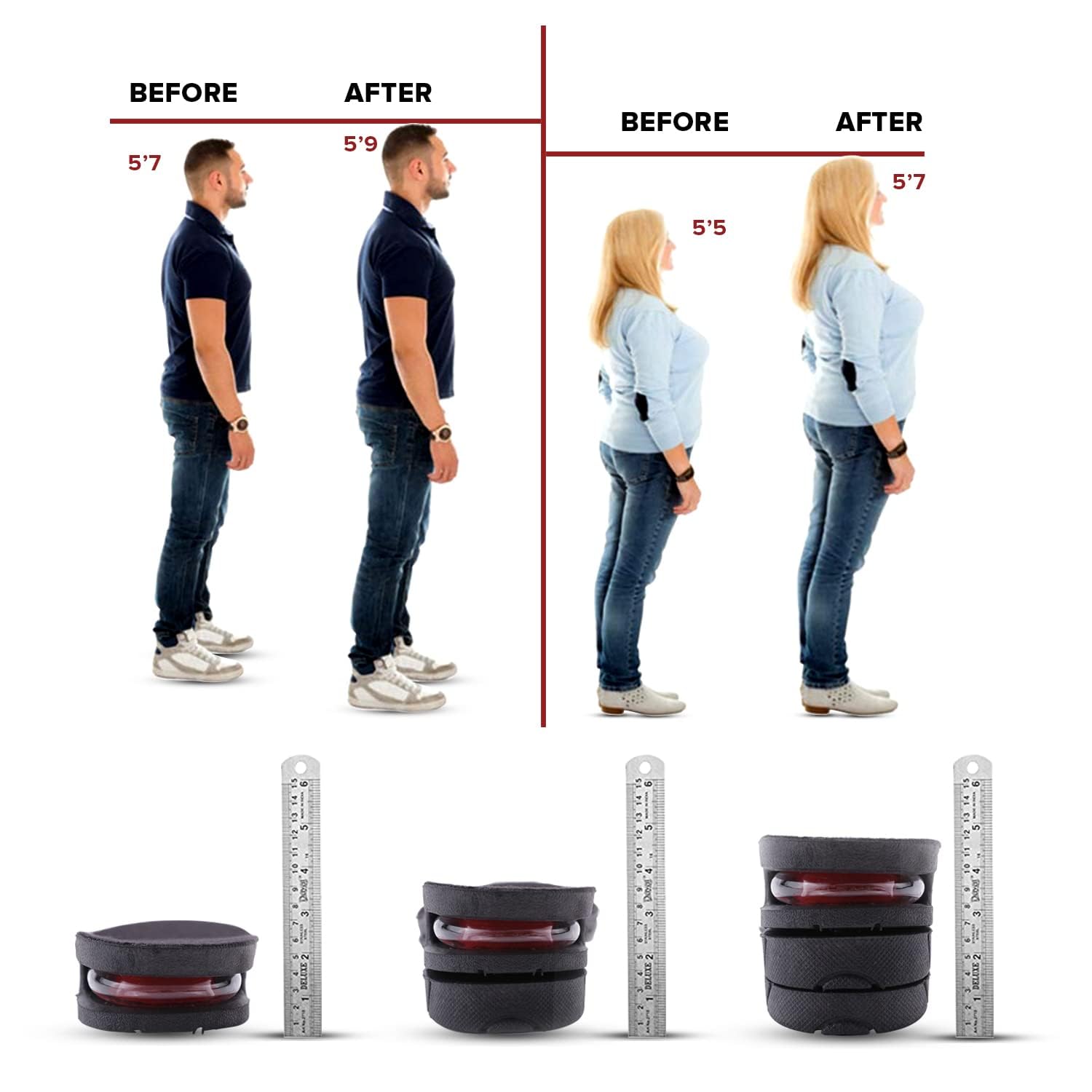 UCRAVO Height Increase Shoe Insoles for Men Heel Lift Insoles for Height Enhancement Shock Absorbing Cushioned Height Boost Inserts for Formal Shoes,Sports Shoes, Casual Footwear, Walking & Daily Use