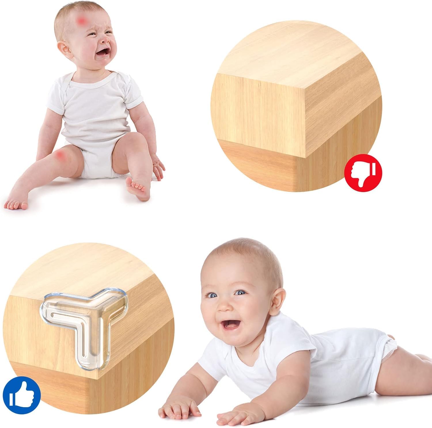 UCRAVO 8 pcs Brown Baby Safety Table Corner Protectors, Furniture Corner and Edge Safety Bumpers, Soft Rubber Foam Cushion Covers, 3M Taped Corner Guards, Baby Child Proofing Pads Rubber Corners