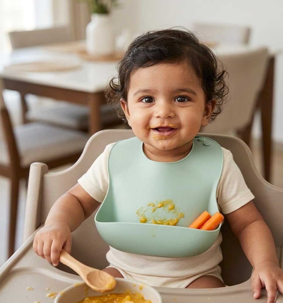UCRAVO Silicone Baby Feeding Bib with Food Catcher Pocket – Waterproof & Adjustable Toddler Bib – Soft BPA Free Silicone – Dishwasher Safe – Reusable Weaning Bib for Babies & Toddlers (Green)
