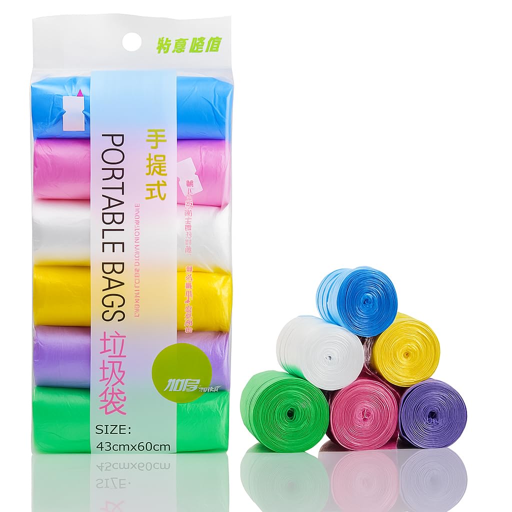 UCRAVO Portable Garbage Bags for Kitchen Dustbin 43x60 cm Disposable Trash Bags with Handles Thick, Leakproof, Biodegradable Polybin Bags for Home,Office,Car,Bathroom,Wet & Dry Waste Multicolor Rolls