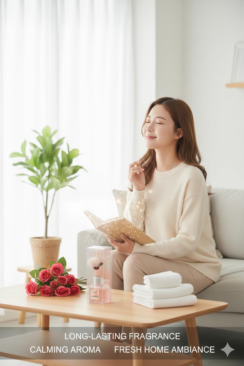 UCRAVO 50ML Rose Reed Diffuser for Home & Office | Long Lasting Roses Aroma Diffuser Oil | Floral Home Fragrance Reed Diffuser | Natural Rose Scented Room Freshener | Aromatherapy Diffuser Set (1 Pc)