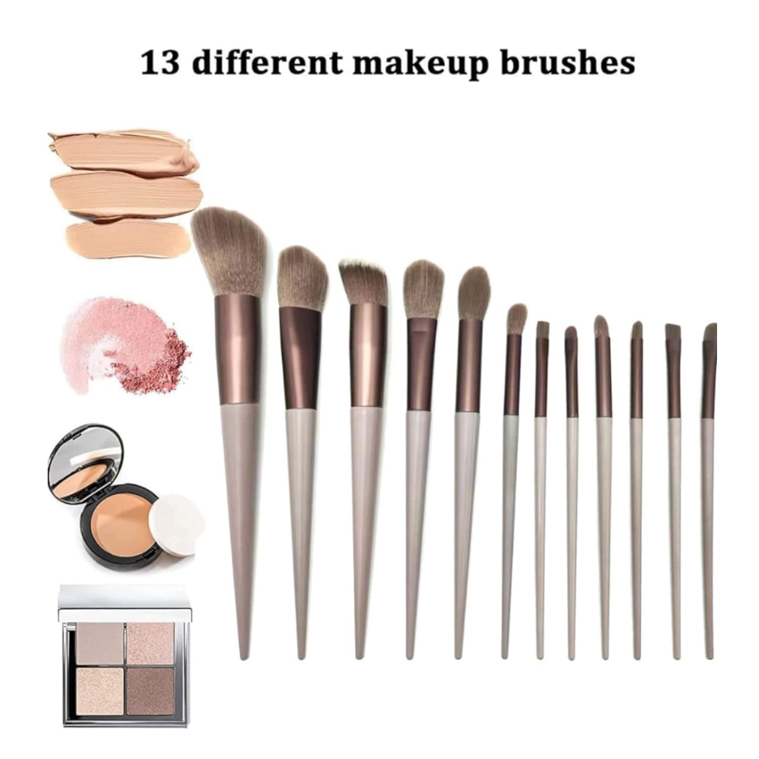 UCRAVO 13 Pcs Professional Makeup Brush Set, Premium Synthetic Foundation Brush Kit, Complete Make up Brush Set with Cosmetic Bag for Eyeshadow & Blending