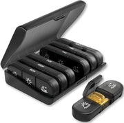 UCRAVO Weekly Pill Organizer 7 Days with AM PM Icons |Removable Daily Pill Boxes | Leak-Proof Medicine Case for Tablets, Vitamins & Supplements | BPA-Free Travel Pill Box for Adults & Seniors (Black)