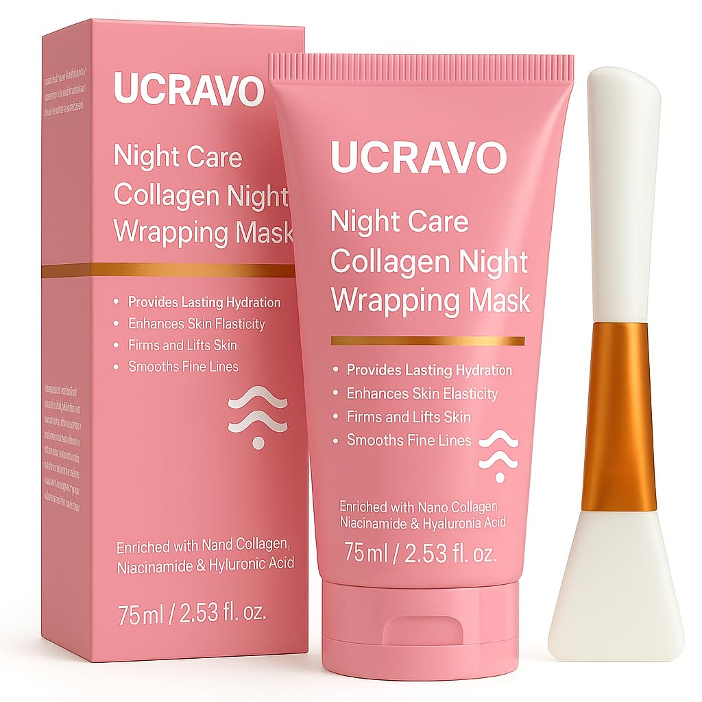 UCRAVO 1 PC Collagen Overnight Wrapping Mask Collagen Overnight Peel Off Facial Mask | Elasticity & Hydration Care, Reduces Sagging & Dullness | Hydrolyzed Collagen For Glowing Skin | Korean Skin Care